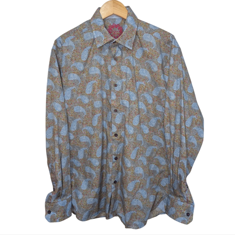 Visconti Black Men's Paisley Long Sleeve Button Down Shirt Size Large